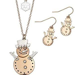 Two-Tone Snowman and Snowflake  Earring Set
